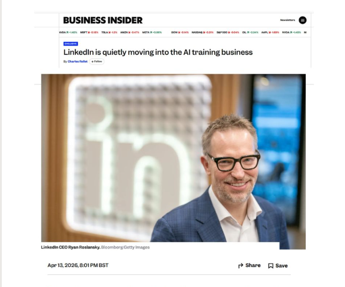 Business Insider article about LinkedIn moving into the AI training business